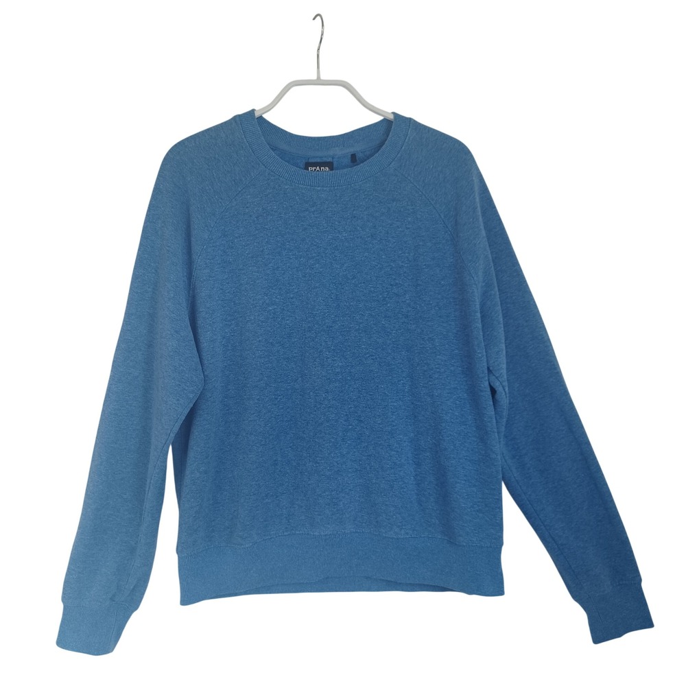 Prana Cozy Up Sweatshirt Blue Heather Hemp Blend Raglan Pullover Women Medium